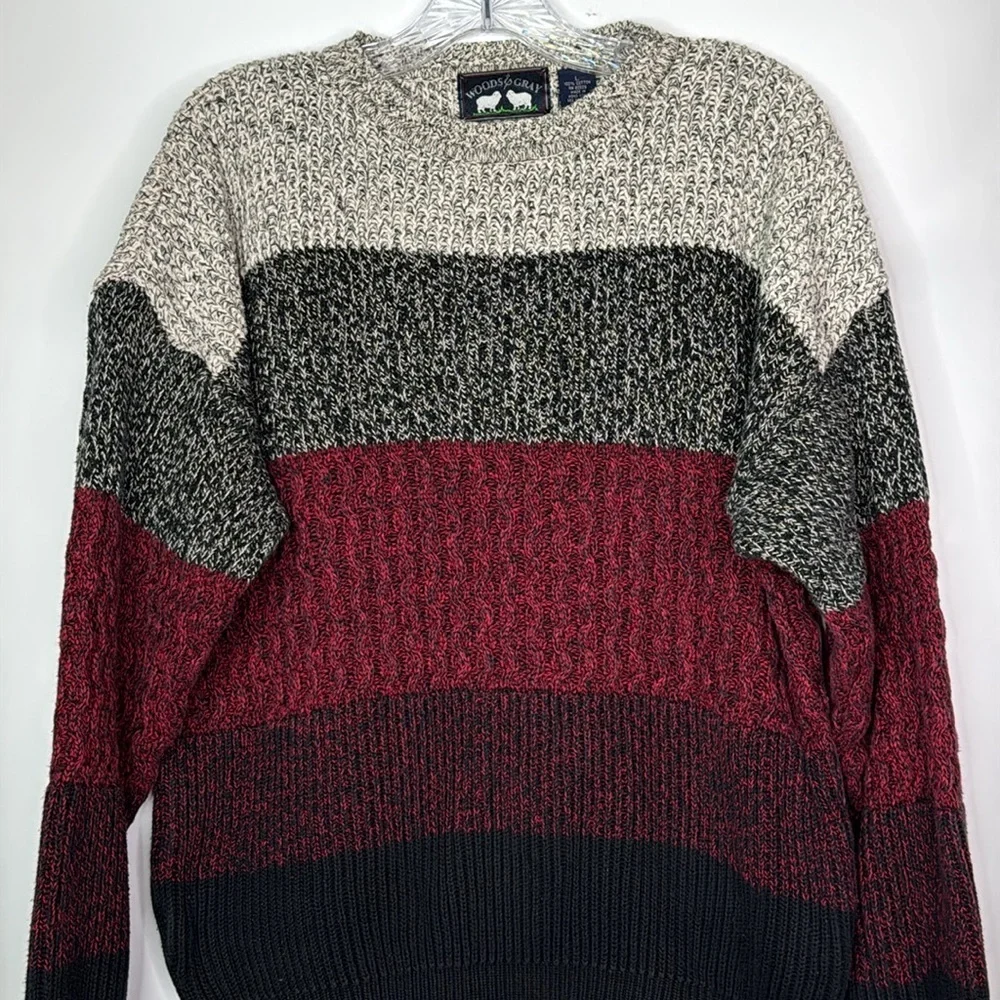 Vintage Woods & Gray Red Gray Striped Cotton Sweater Size Large